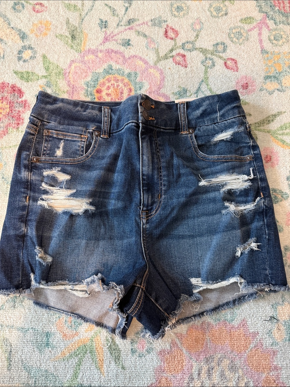 High-Rise Distressed curvy American eagle
Denim Shorts 12